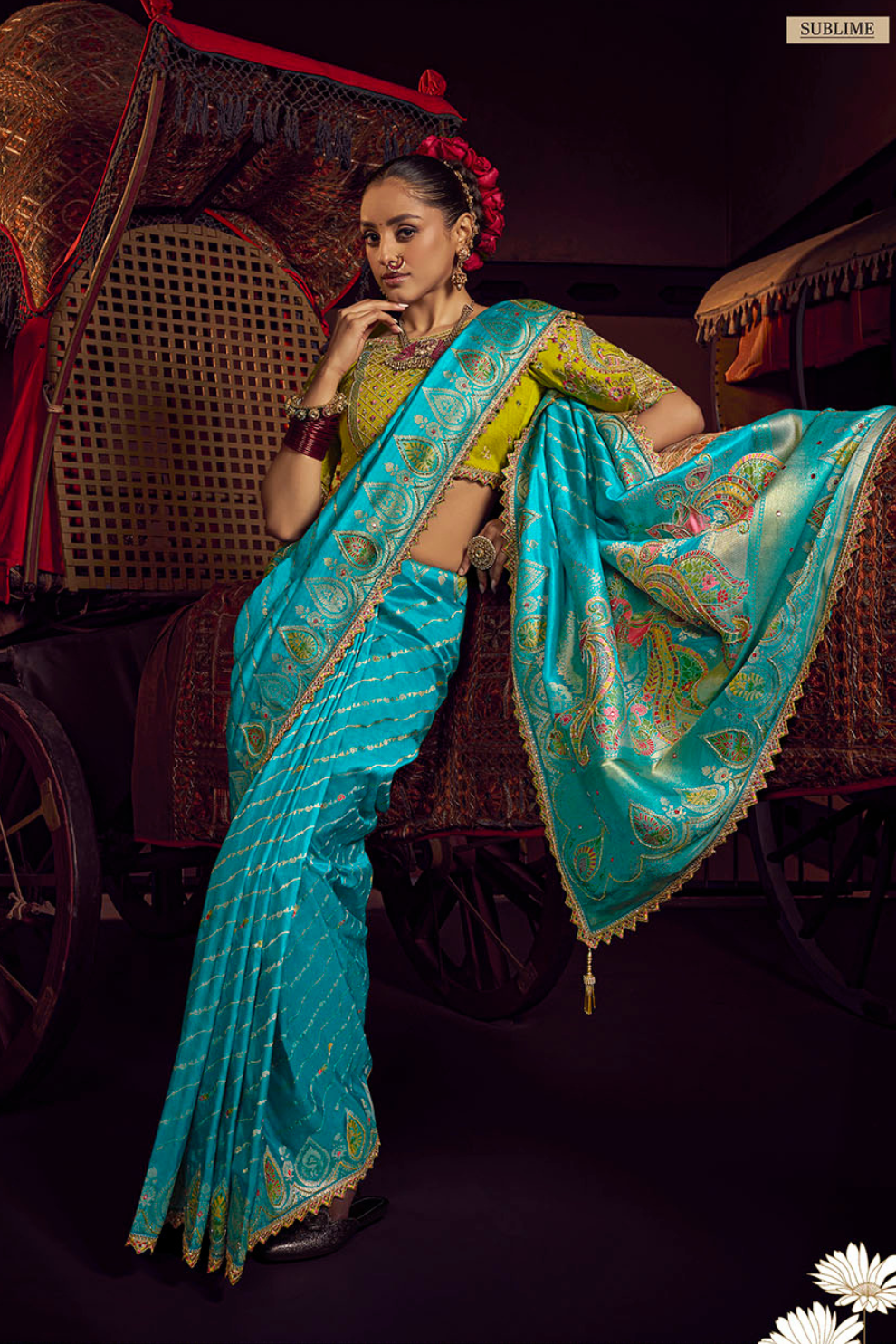 Pure Viscose Dola Saree With Handwork Blouse & Fancy Lace