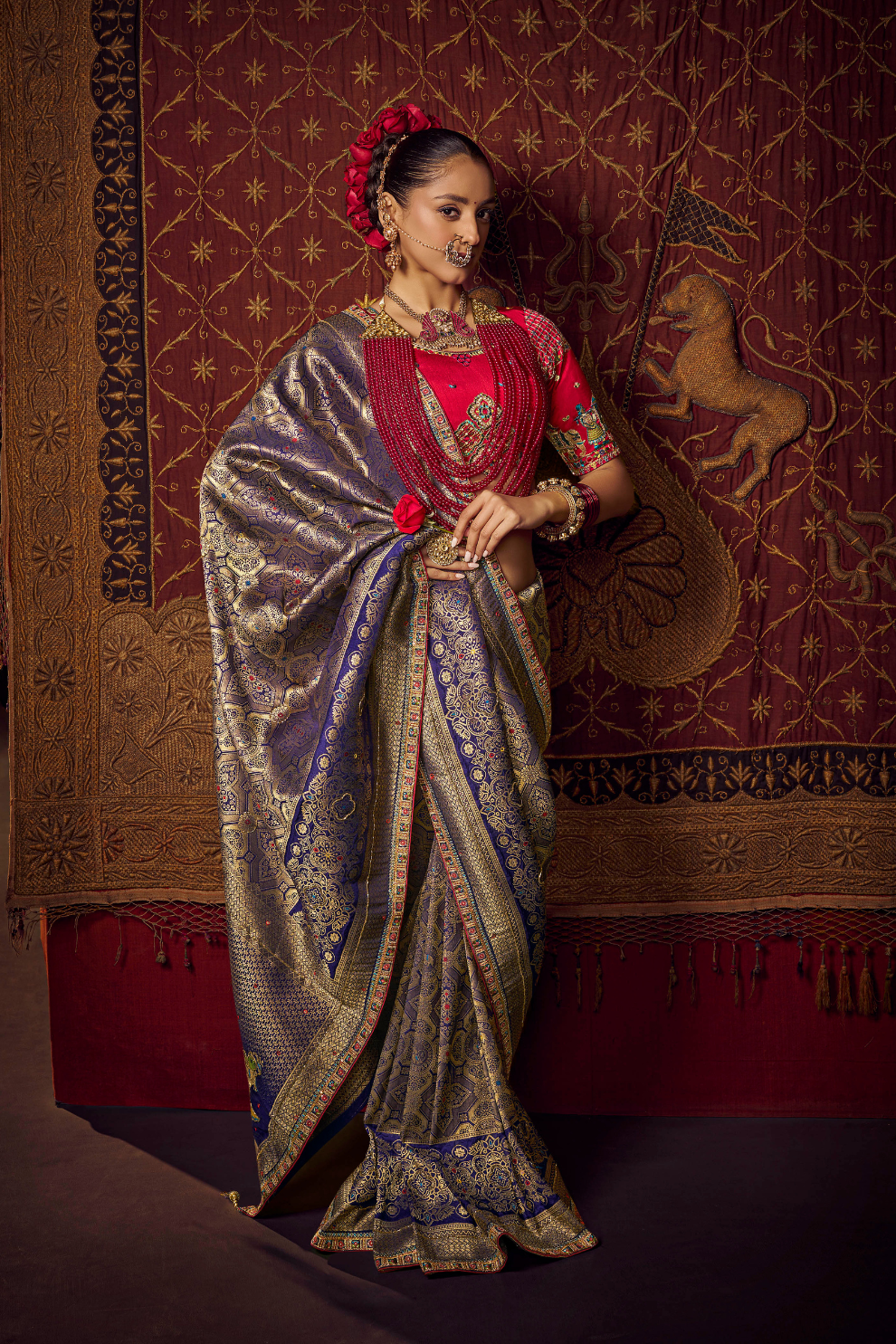 Pure Viscose Dola Saree With Handwork Blouse & Fancy Lace