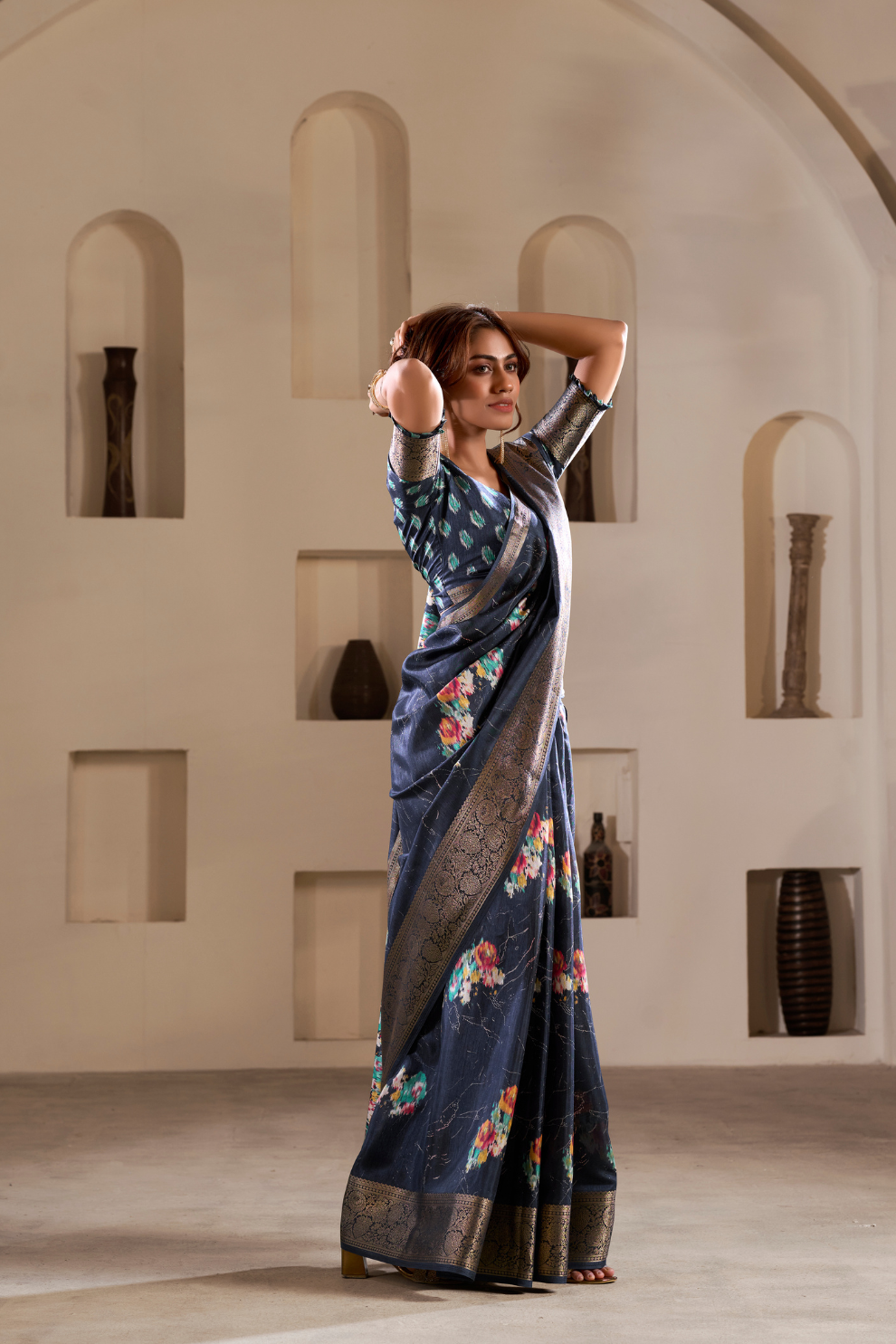 Soft Dola Silk with Foil Print and Dusty Color Matching - LaVante Fashion