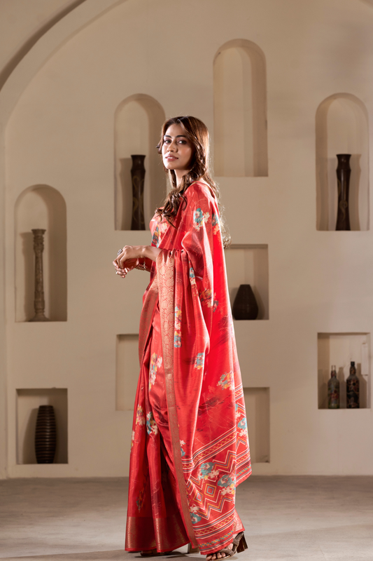 Soft Dola Silk with Foil Print and Dusty Color Matching - LaVante Fashion