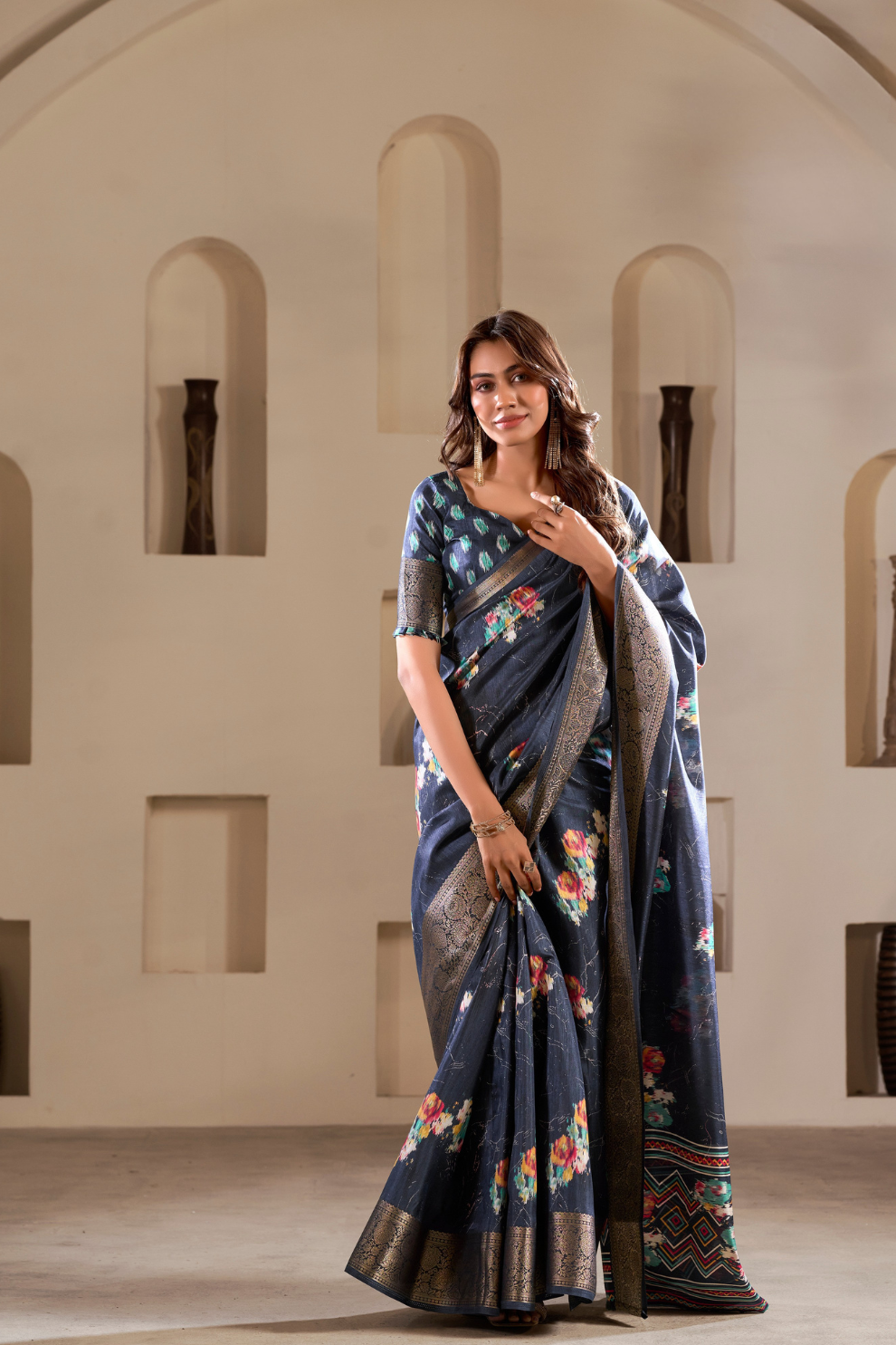 Soft Dola Silk with Foil Print and Dusty Color Matching - LaVante Fashion
