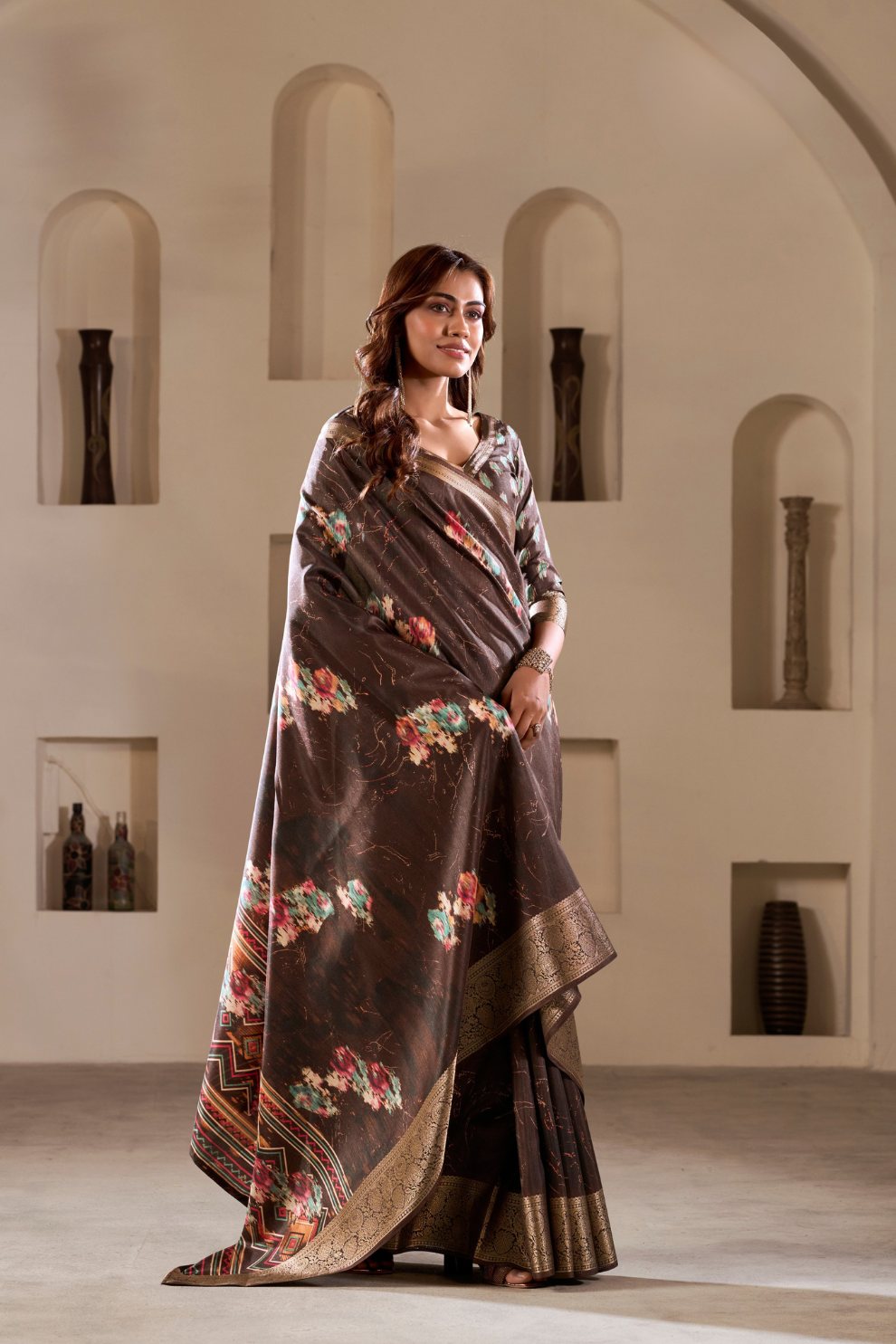 Soft Dola Silk with Foil Print and Dusty Color Matching - LaVante Fashion