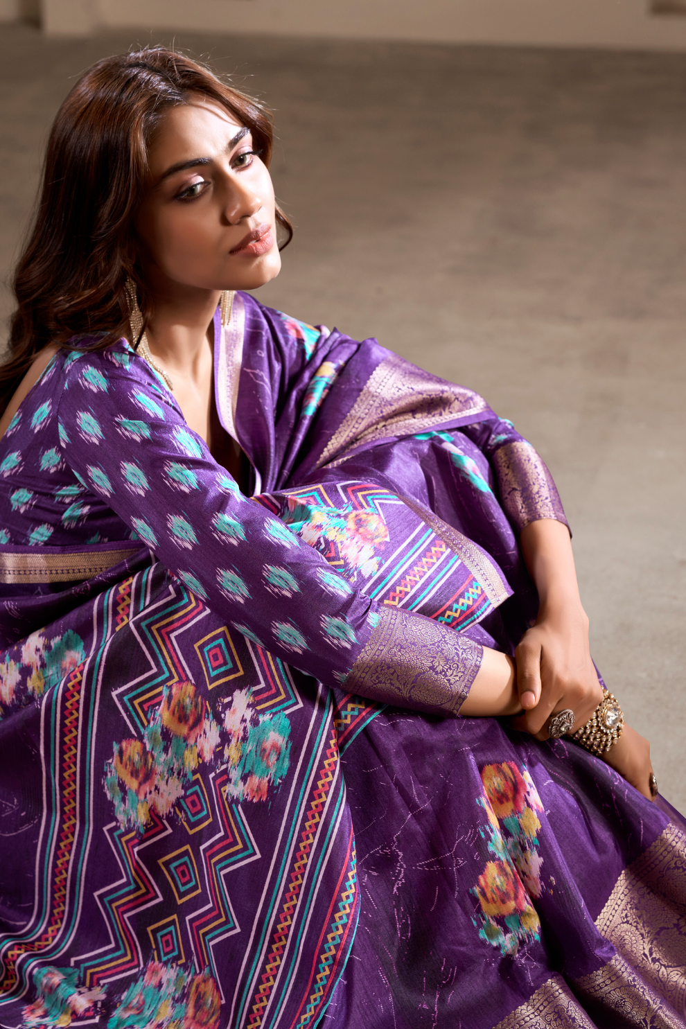 Soft Dola Silk with Foil Print and Dusty Color Matching - LaVante Fashion