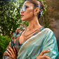 Soft Linen Tissue Silk Saree with Hand Brush Print & Kalamkari Blouse