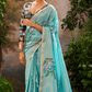 Soft Linen Tissue Silk Saree with Hand Brush Print & Kalamkari Blouse