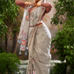 Soft Linen Tissue Silk Saree with Hand Brush Print & Kalamkari Blouse