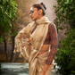 Soft Linen Tissue Silk Saree with Hand Brush Print & Kalamkari Blouse