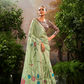 Soft Linen Tissue Silk Saree with Hand Brush Print & Kalamkari Blouse