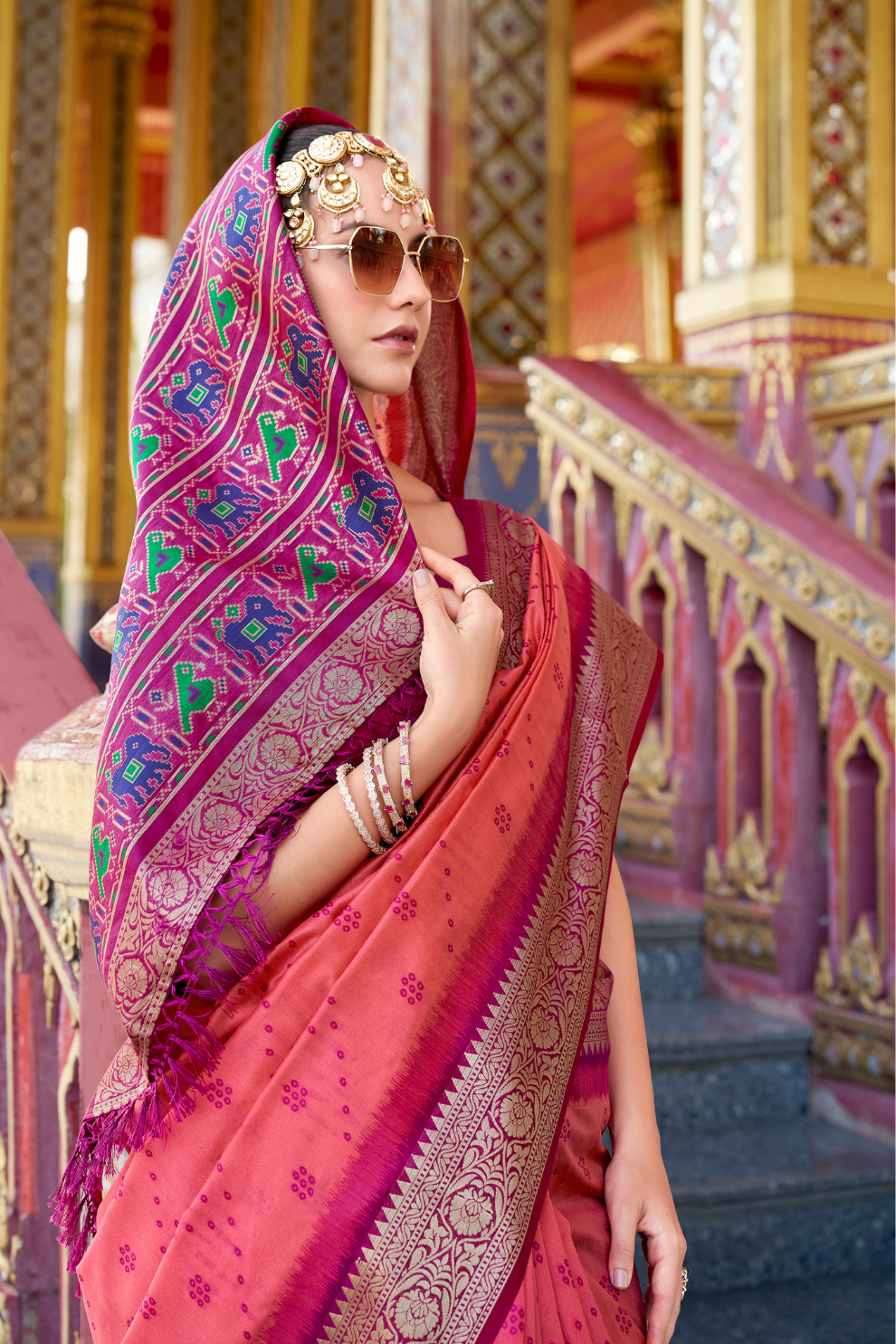 Tusser Handloom Silk Saree with Zari Weaving Border and Patola Weaved - LaVante Fashion