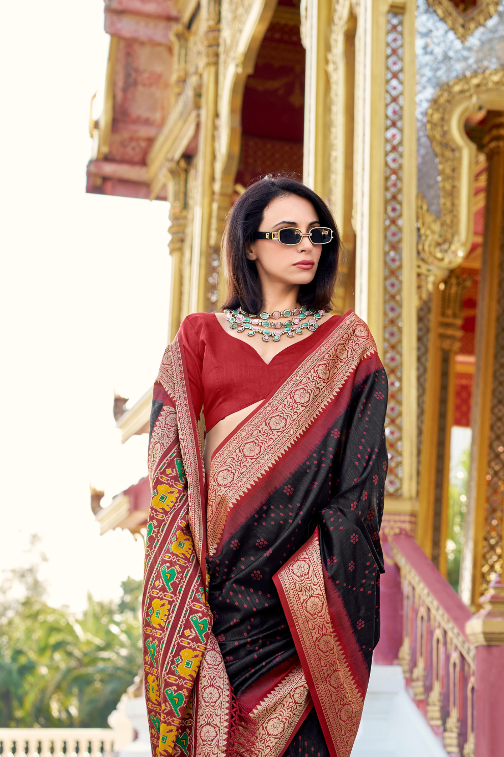 Tusser Handloom Silk Saree with Zari Weaving Border and Patola Weaved - LaVante Fashion