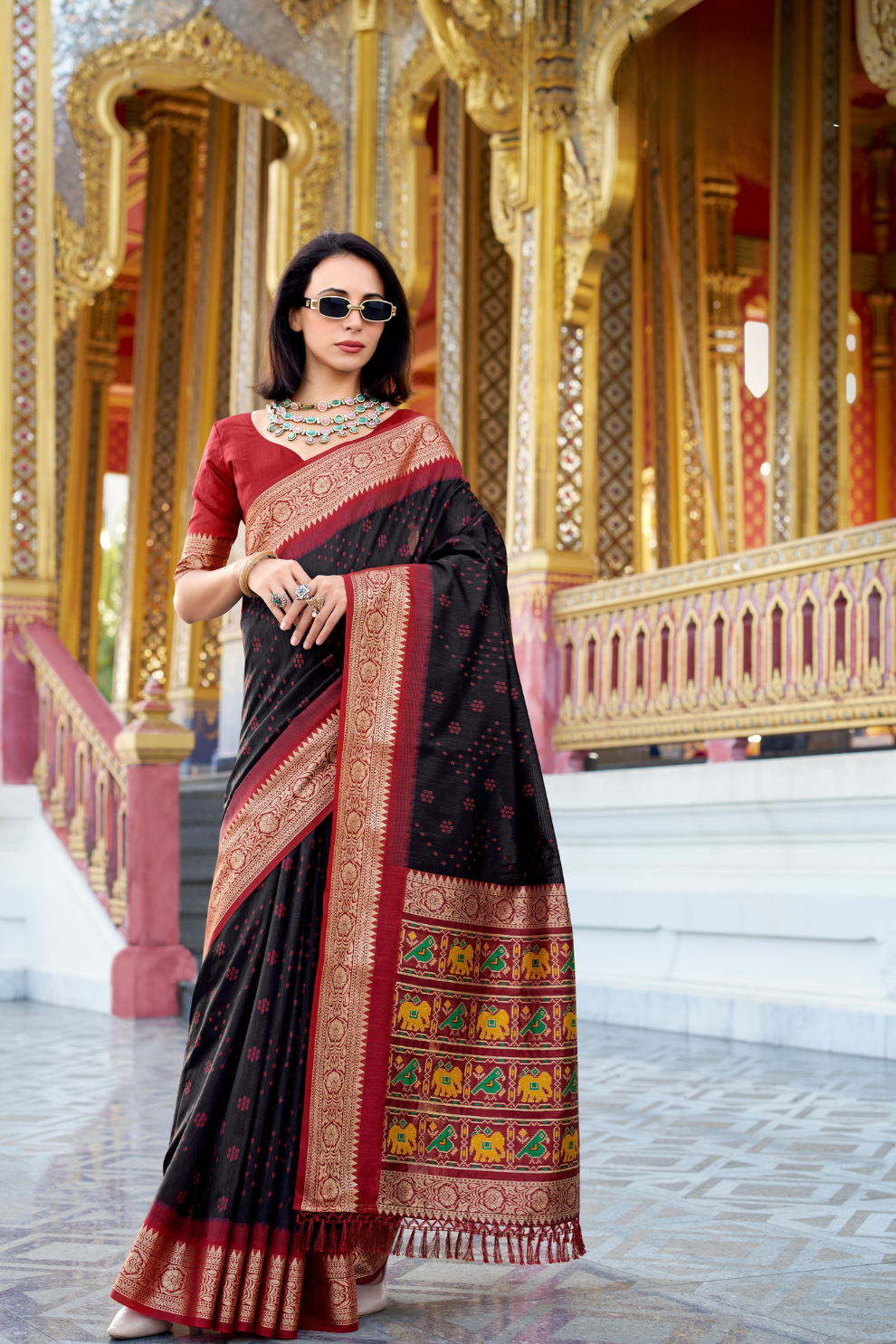 Tusser Handloom Silk Saree with Zari Weaving Border and Patola Weaved - LaVante Fashion