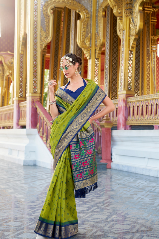 Tusser Handloom Silk Saree with Zari Weaving Border and Patola Weaved - LaVante Fashion