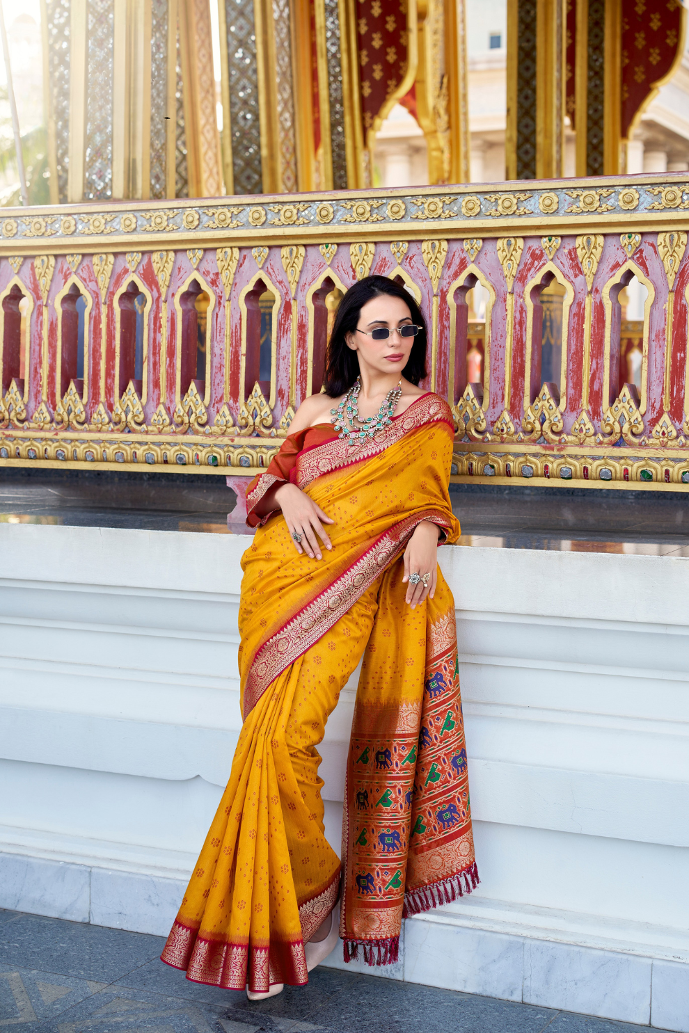 Tusser Handloom Silk Saree with Zari Weaving Border and Patola Weaved - LaVante Fashion