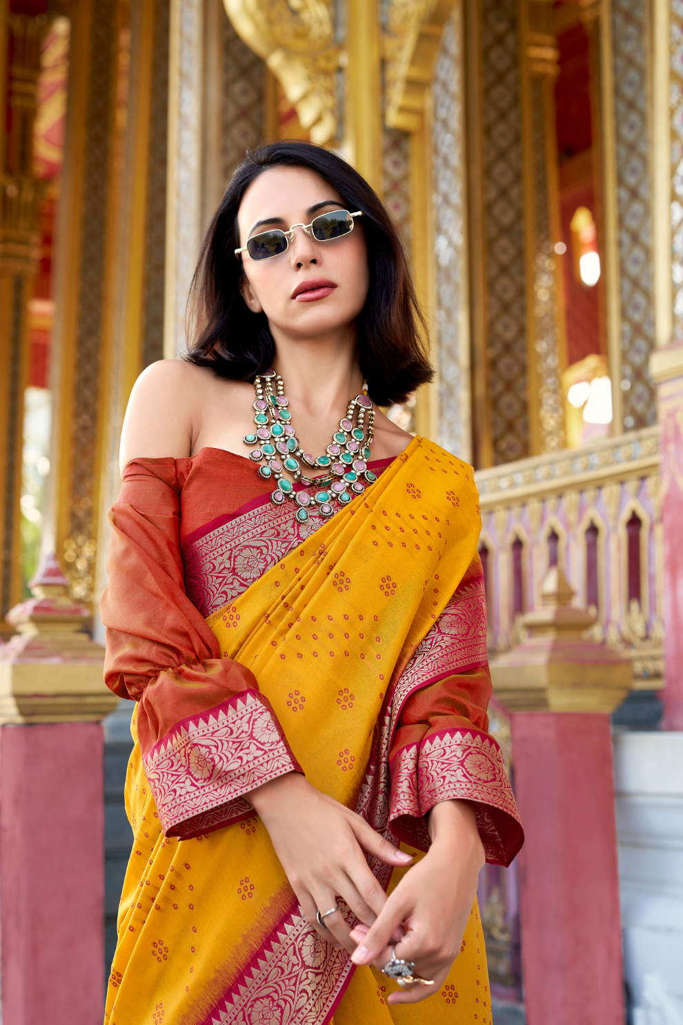 Tusser Handloom Silk Saree with Zari Weaving Border and Patola Weaved - LaVante Fashion