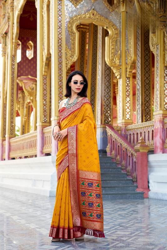 Tusser Handloom Silk Saree with Zari Weaving Border and Patola Weaved - LaVante Fashion