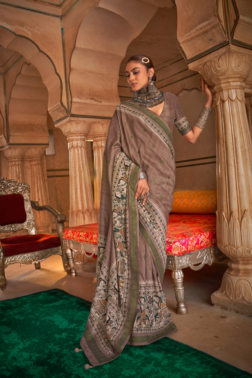 Modern Art-Inspired Digital Print Viscose Silk Saree