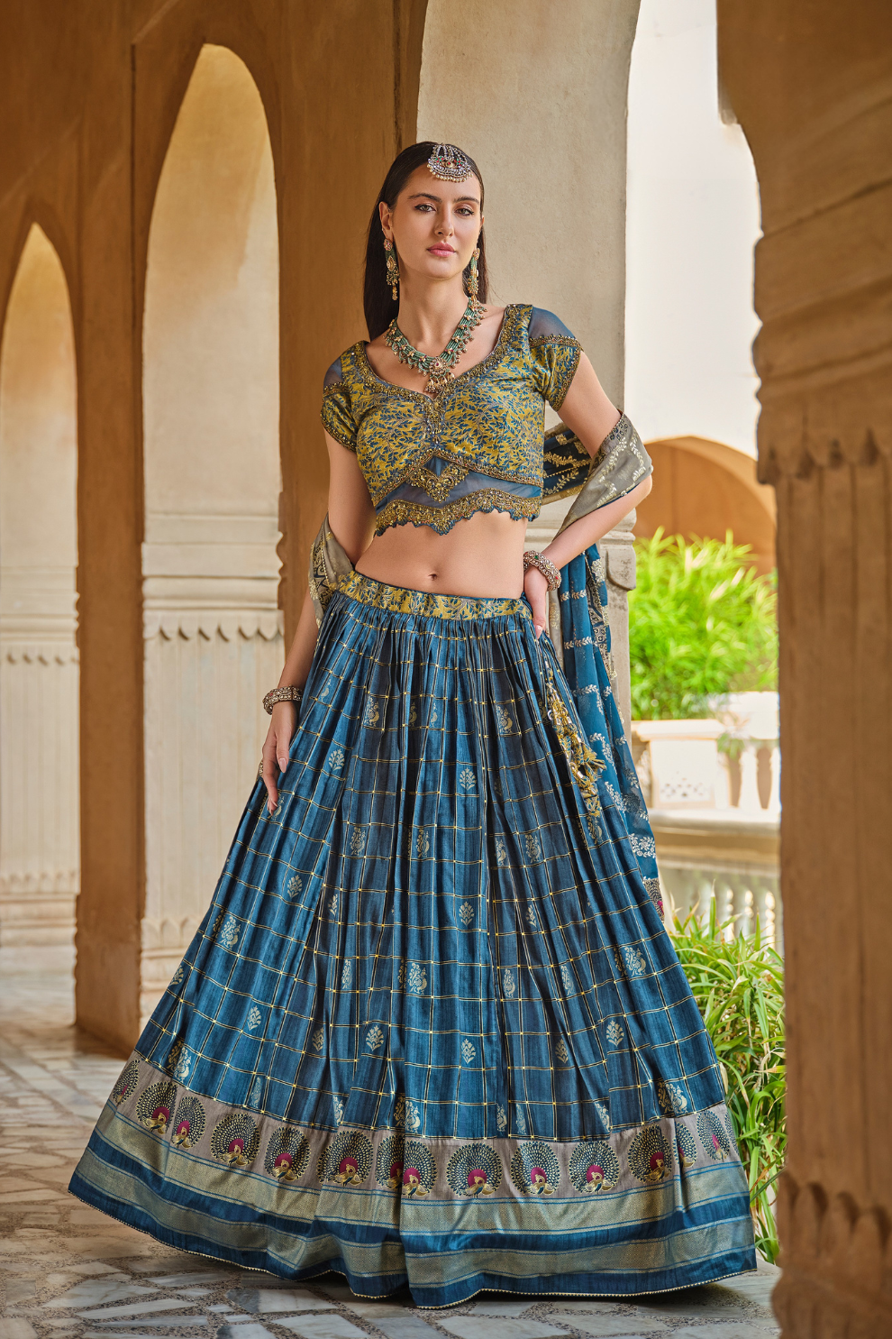 Blue Printed Silk Readymade Lehenga Choli
