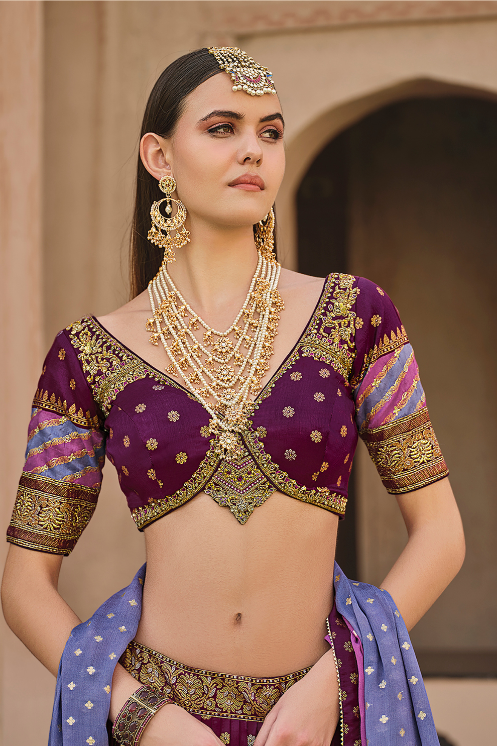 Blue Printed Silk Readymade Lehenga Choli