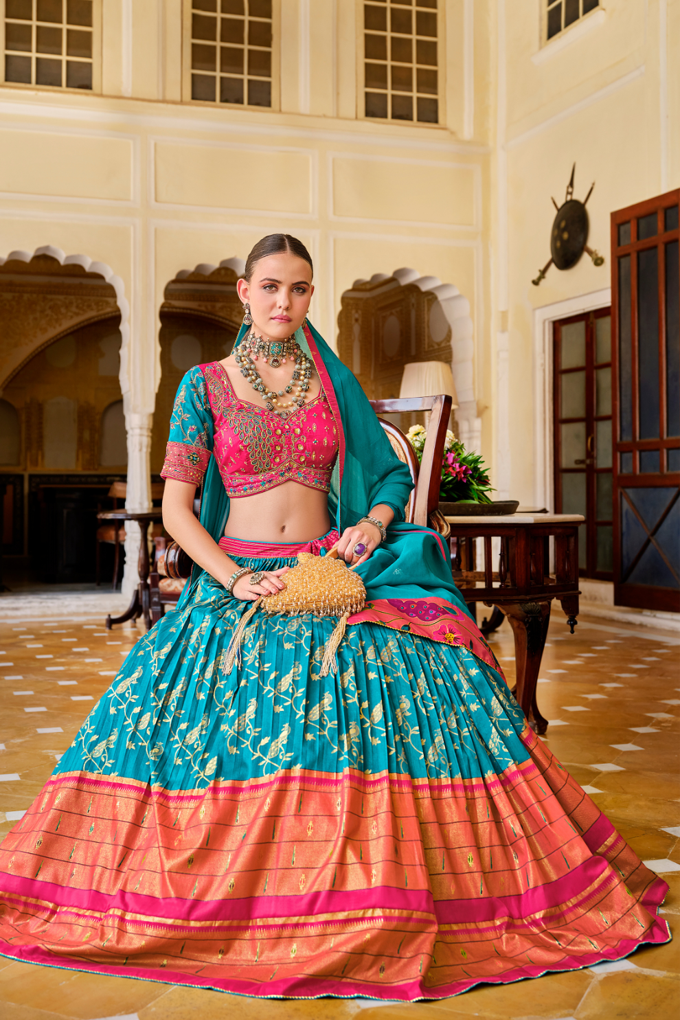 Blue Printed Silk Readymade Lehenga Choli