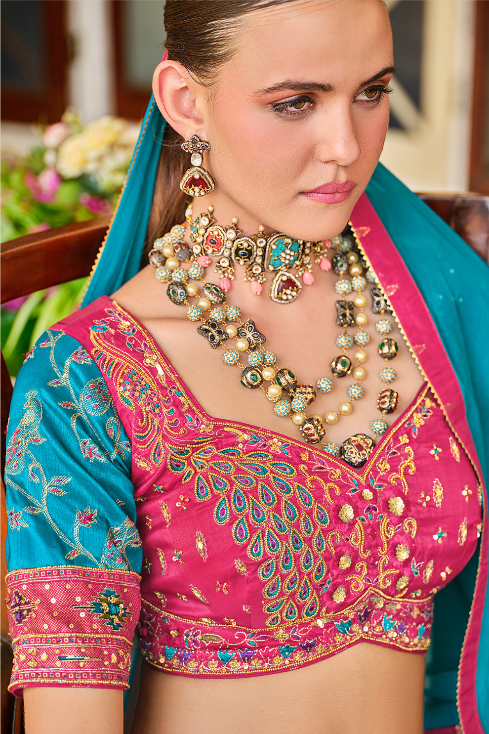 Blue Printed Silk Readymade Lehenga Choli