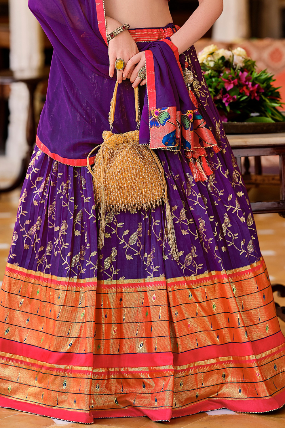 Blue Printed Silk Readymade Lehenga Choli