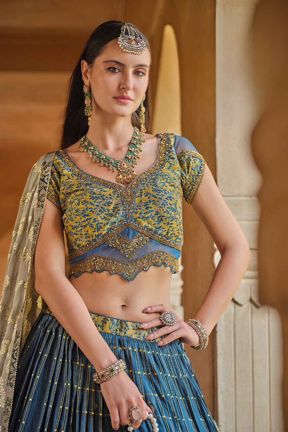 Blue Printed Silk Readymade Lehenga Choli