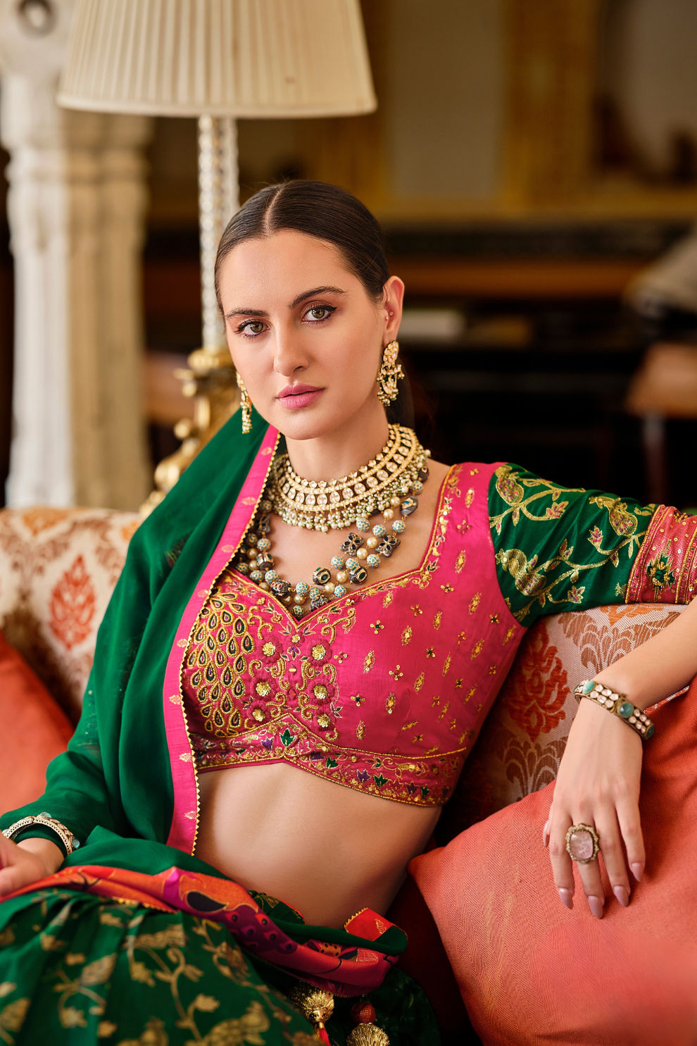 Blue Printed Silk Readymade Lehenga Choli