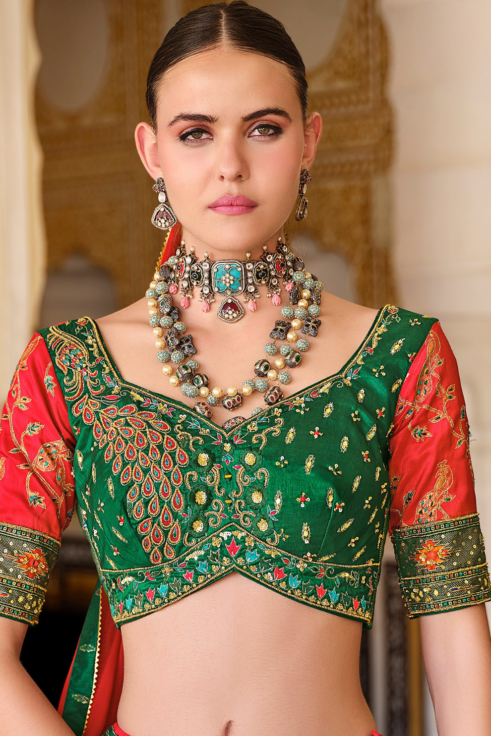 Blue Printed Silk Readymade Lehenga Choli