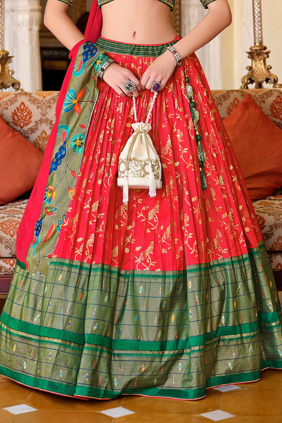 Blue Printed Silk Readymade Lehenga Choli