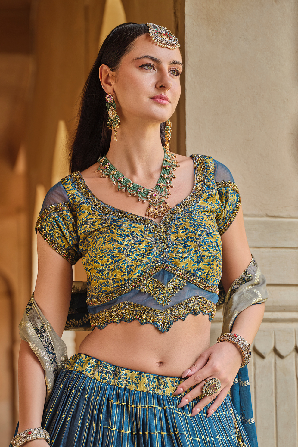 Blue Printed Silk Readymade Lehenga Choli