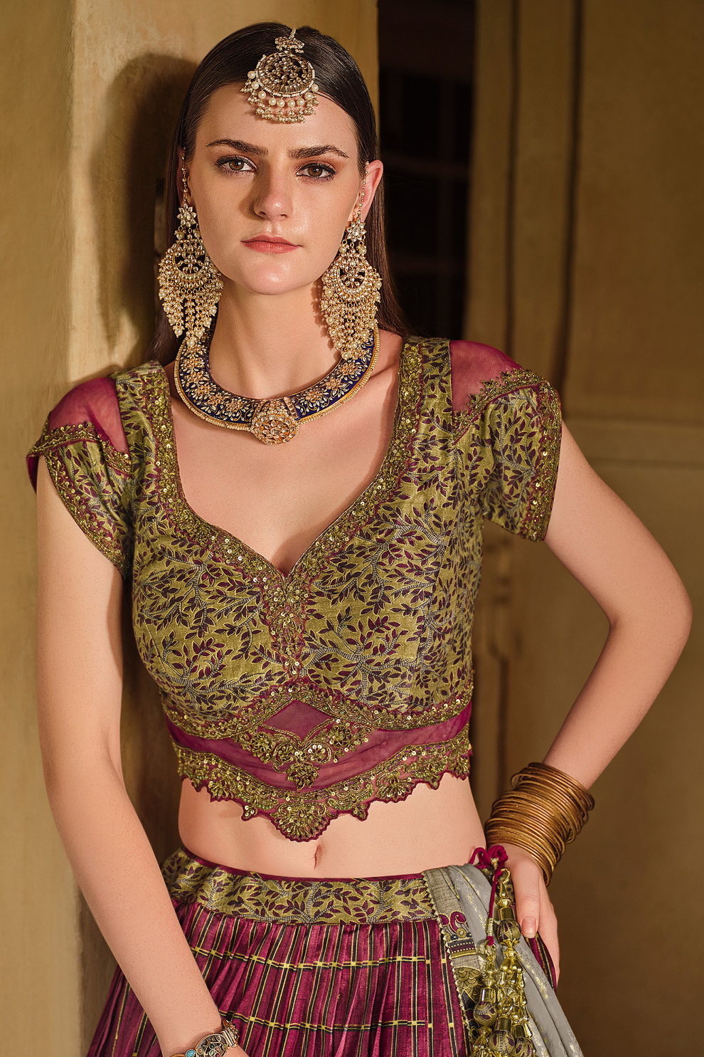 Blue Printed Silk Readymade Lehenga Choli