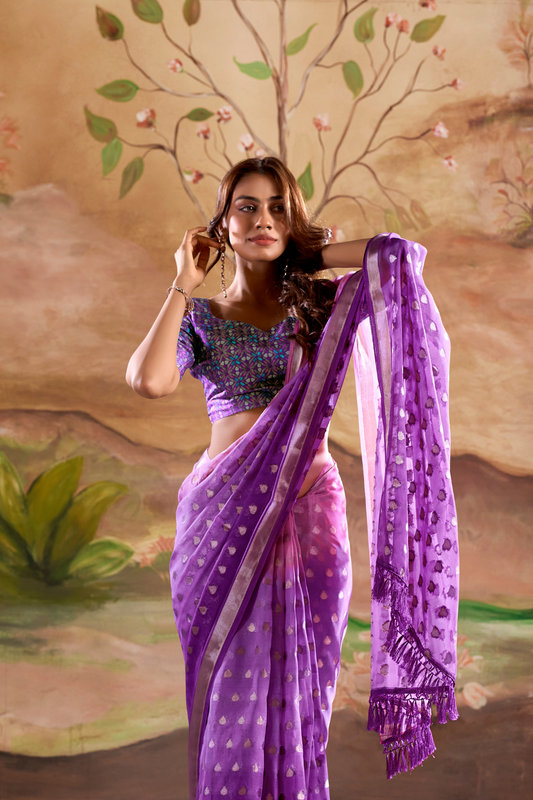Georgette Silk Saree with Handloom Blouse - LaVante Fashion