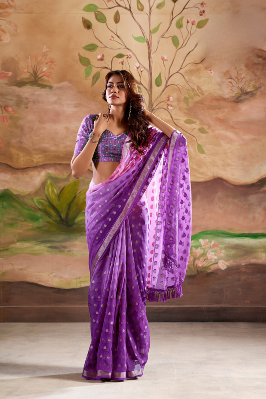 Georgette Silk Saree with Handloom Blouse - LaVante Fashion