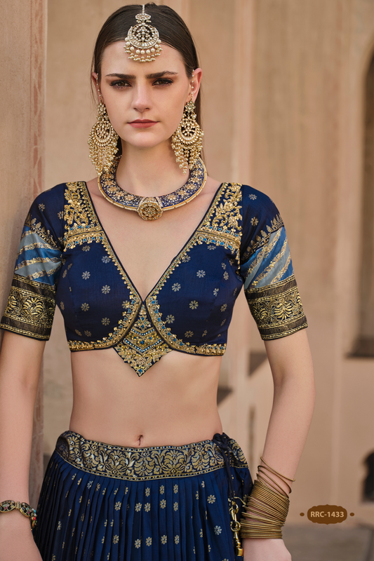 Blue Printed Silk Readymade Lehenga Choli