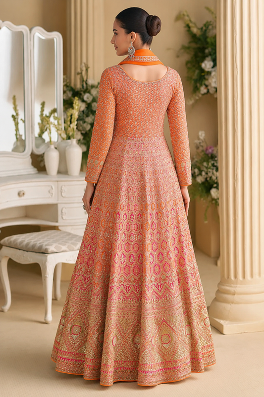 Orange Georgette Embroidered Sequin Anarkali Suits for Wedding & Festive Wear