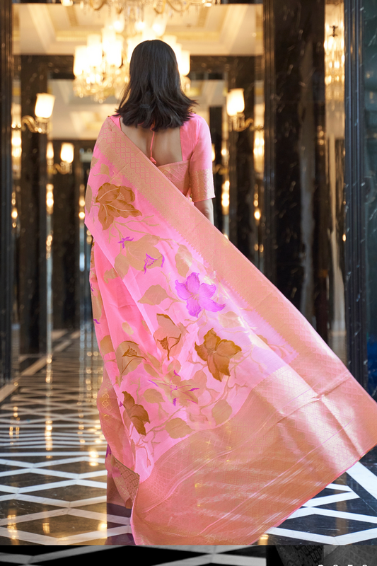 Pure Linen Saree with Elegant Handwoven Weaving Pattern
