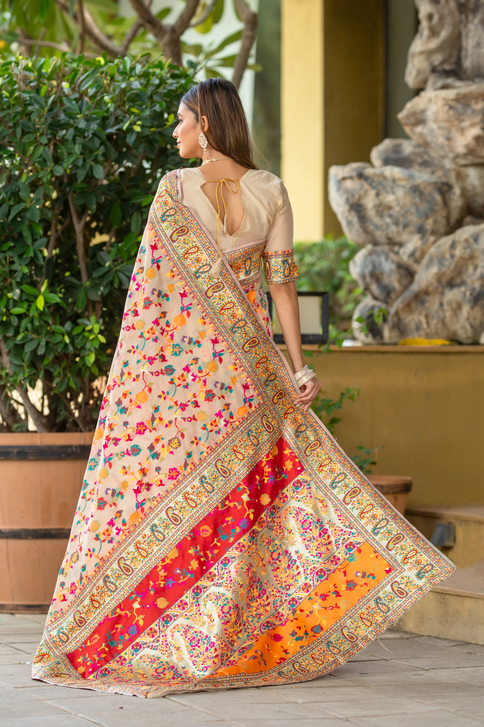 Premium Floral Banarasi Saree with Pashmina Silk Look
