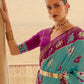 Turquoise Green Printed Patola Silk Saree with Zari Border & Tassels on Pallu