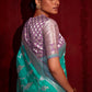 Turquoise Blue Zari Woven Khadi Silk Saree with Contrast Blouse