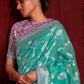 Turquoise Blue Zari Woven Khadi Silk Saree with Contrast Blouse