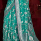 Turquoise Blue Zari Woven Khadi Silk Saree with Contrast Blouse