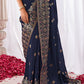 Berry Blue Kora Silk Saree with Meenakari Pallu & Designer Blouse