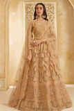 StoneEmbellishedDarkBeigePanelledStyleNetLehenga_10 - LaVante Fashion