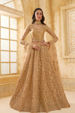 Stone_Embellished_Dark_Beige_Panelled_Style_Net_Lehenga_20 - LaVante Fashion