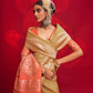 Tussar Silk Handloom Saree with Contrast Ikkat Pallu & Blouse