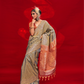 Tussar Silk Handloom Saree with Contrast Ikkat Pallu & Blouse