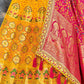 Yellow Banarasi Silk Lehenga With Pink Dupatta