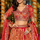 Rust Orange Tissue Lehenga with Bead Work Wedding Wear Lehenga