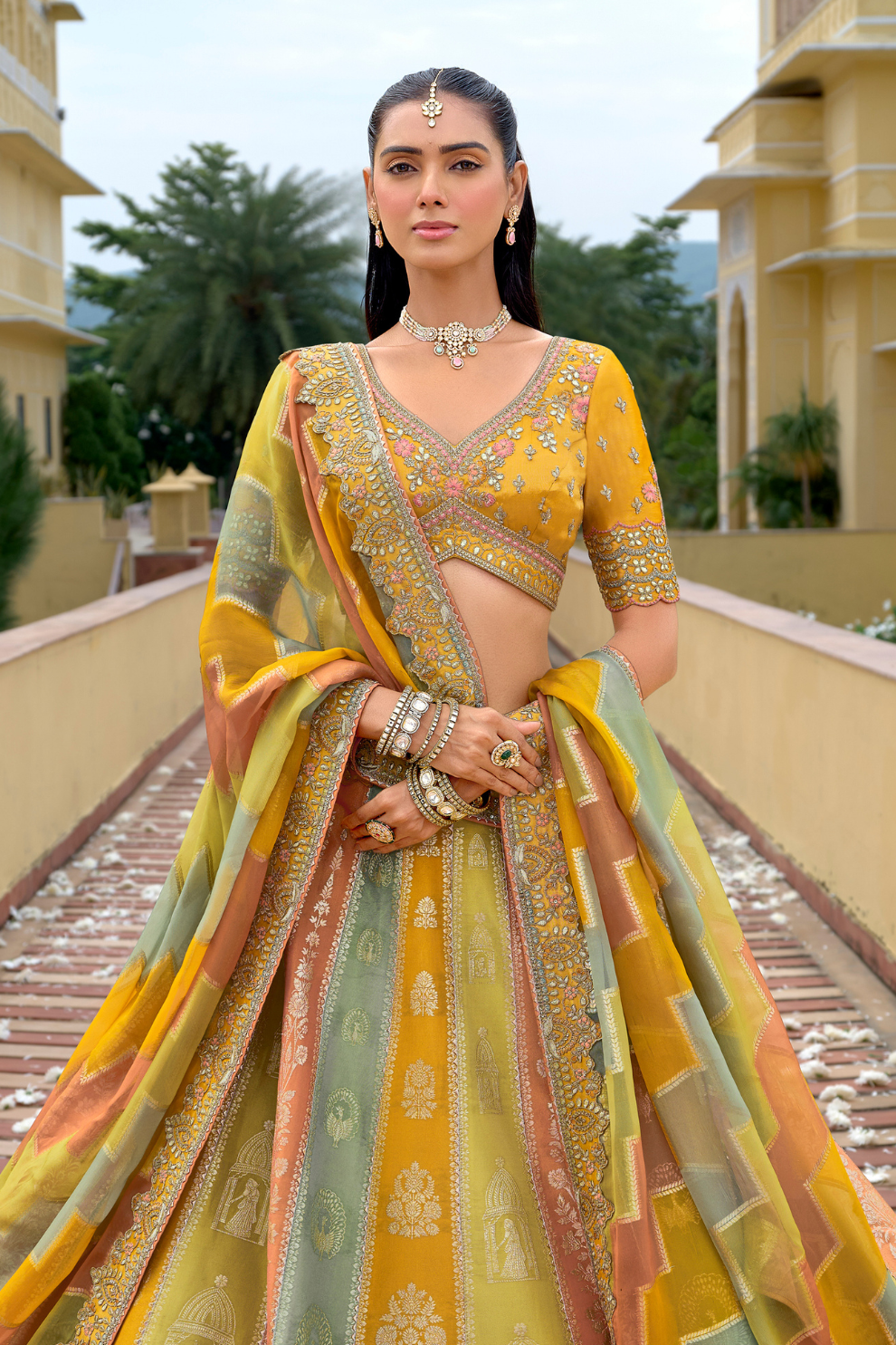 Traditional_Indian_bridal_lehenga_with_heavy_embroidery_and_net_dupatta_3 - LaVante Fashion