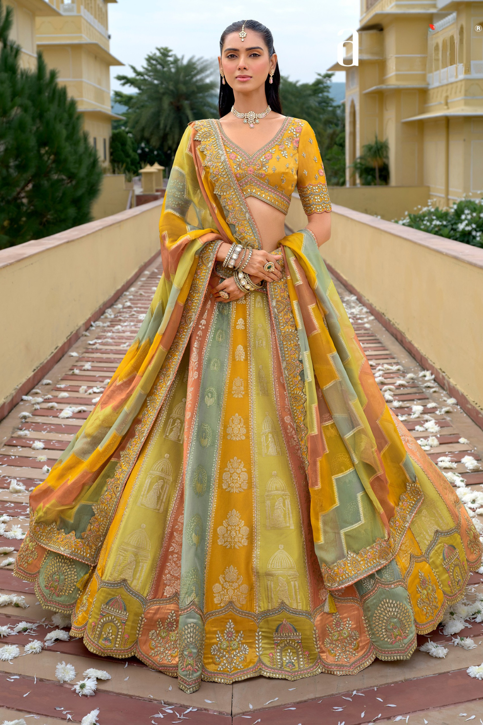 Traditional_Indian_bridal_lehenga_with_heavy_embroidery_and_net_dupatta_4 - LaVante Fashion